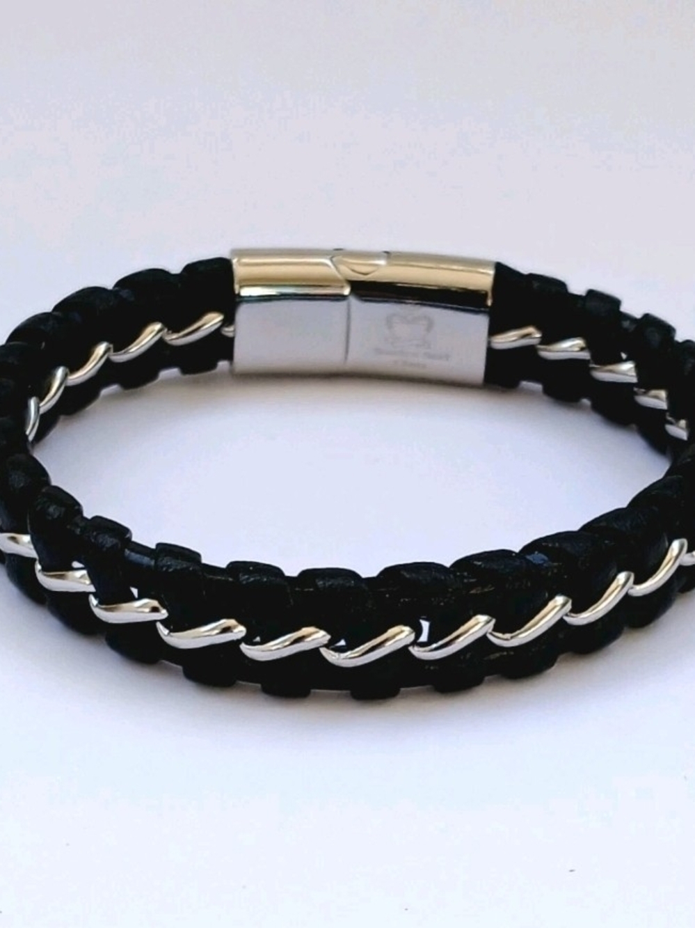 Vantel Pearls NWT Black Braided Leather Bracelet with Stainless Clasp MSRP$55